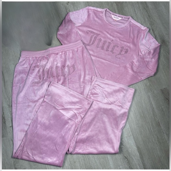 Juicy Couture Loungewear Amethyst Velour Long Sleeve Top & Wide Pants sz large - Picture 1 of 13